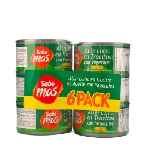 6 Pack Atún Sabemas Lomo En Trocitos Con Vegetales -840gr